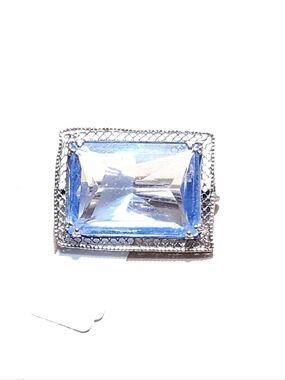 Unbranded Silver Tone Pin Brooch with Rectangular Light Blue Crystal